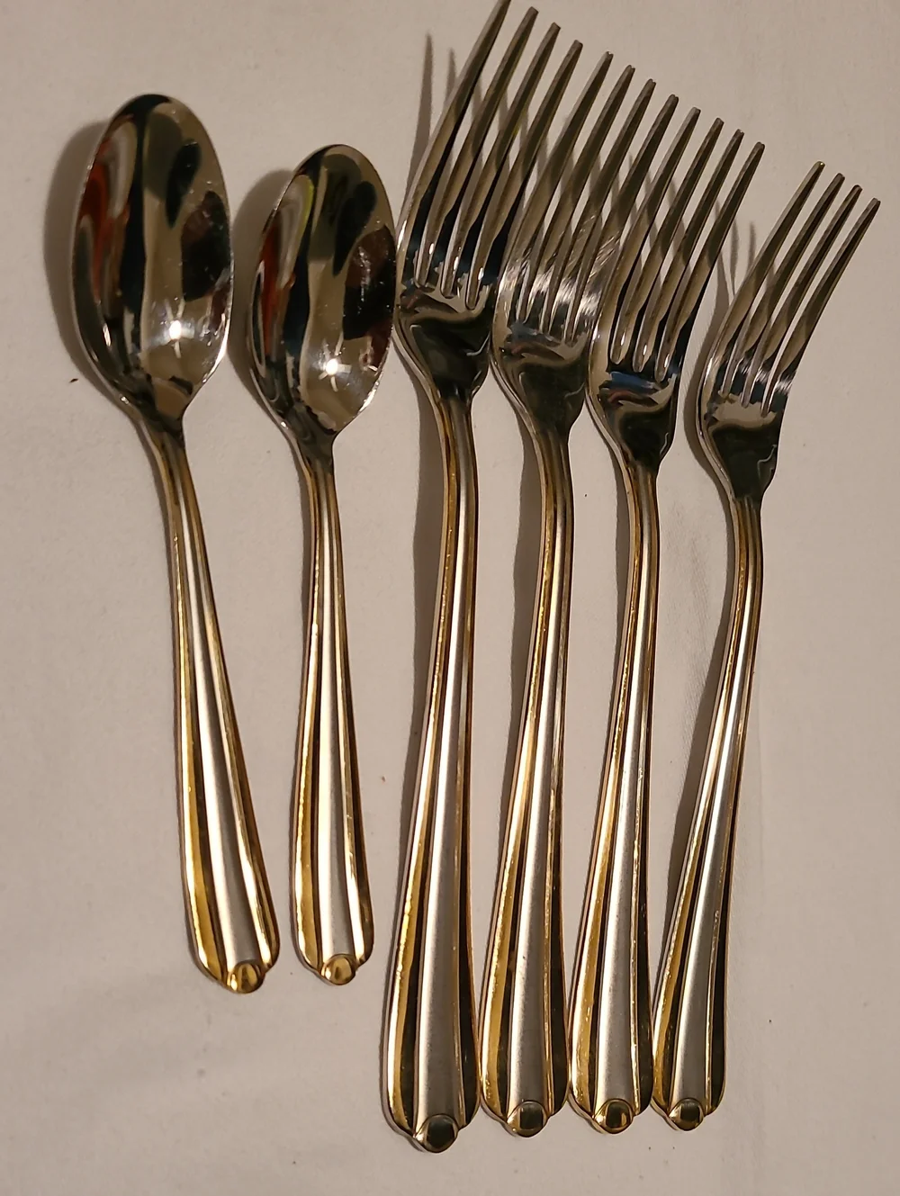 Casa Elite 18/10 Stainless Steel Flatware Silver Gold, 6 Pieces Fork Spoon